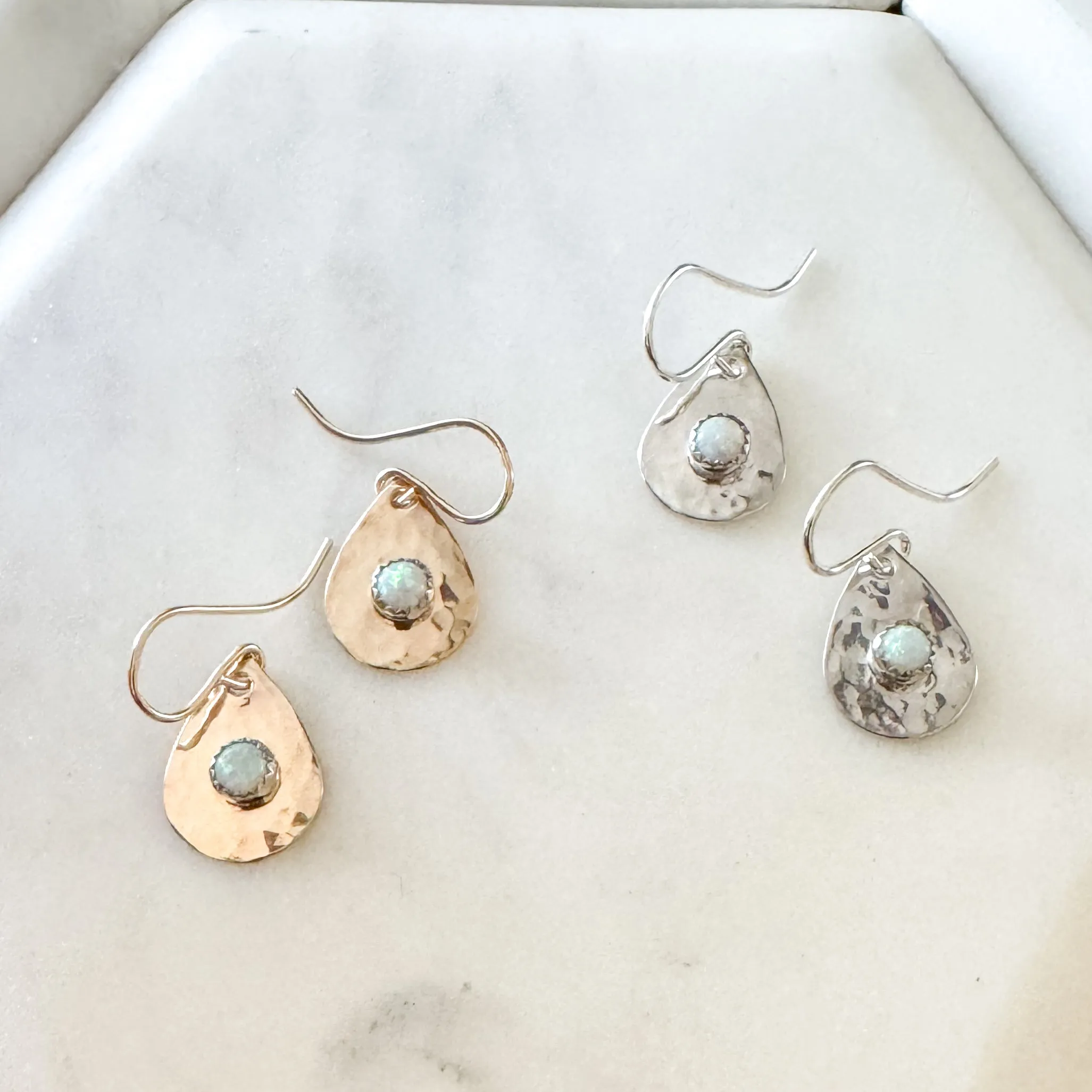 Dainty teardrop opal earrings