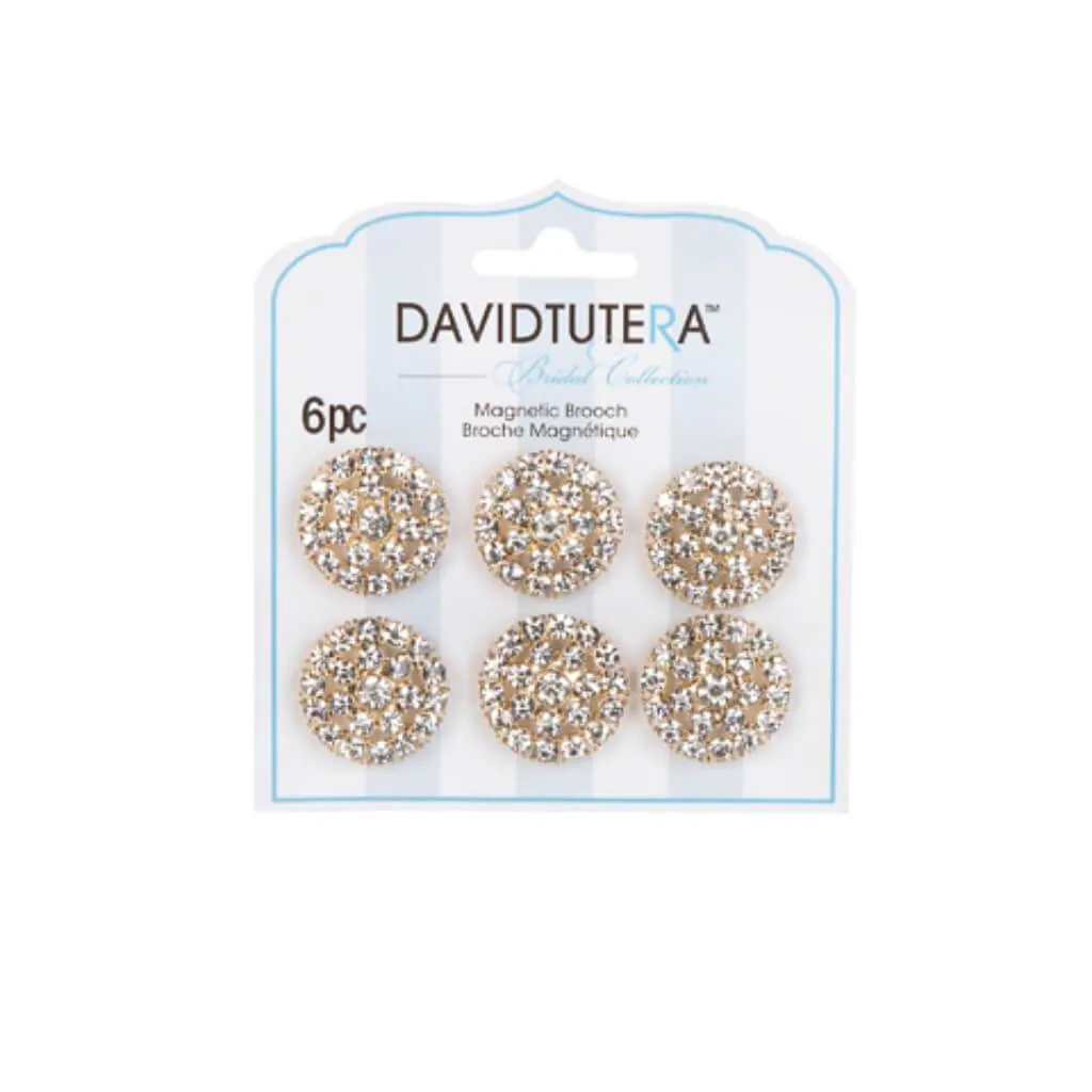 David Tutera Illusion Gold and Crystal Rhinestone Magnet Brooches 6 pieces