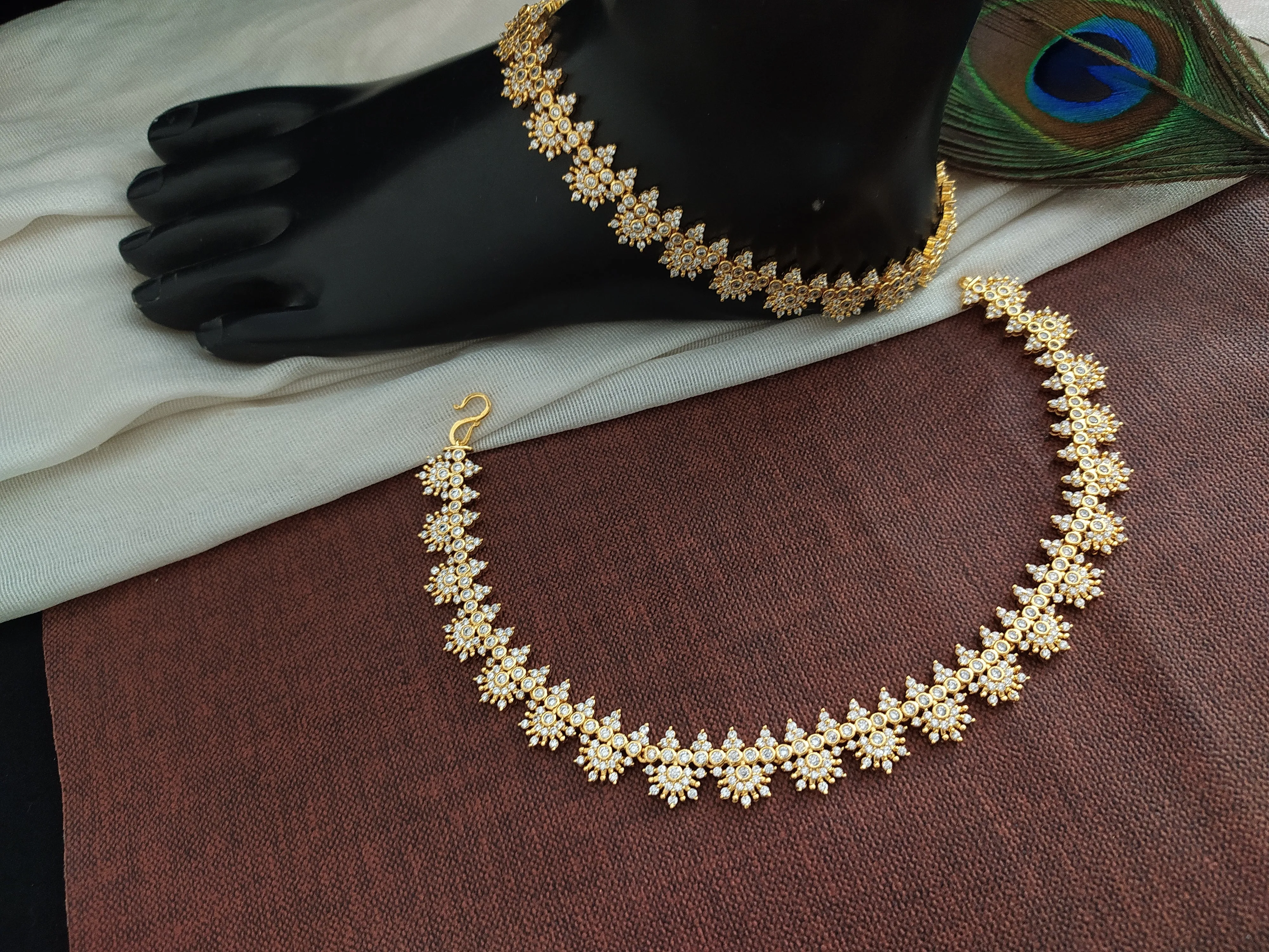 Dazzling Gold Plated Floral Anklets With Zircon Stones