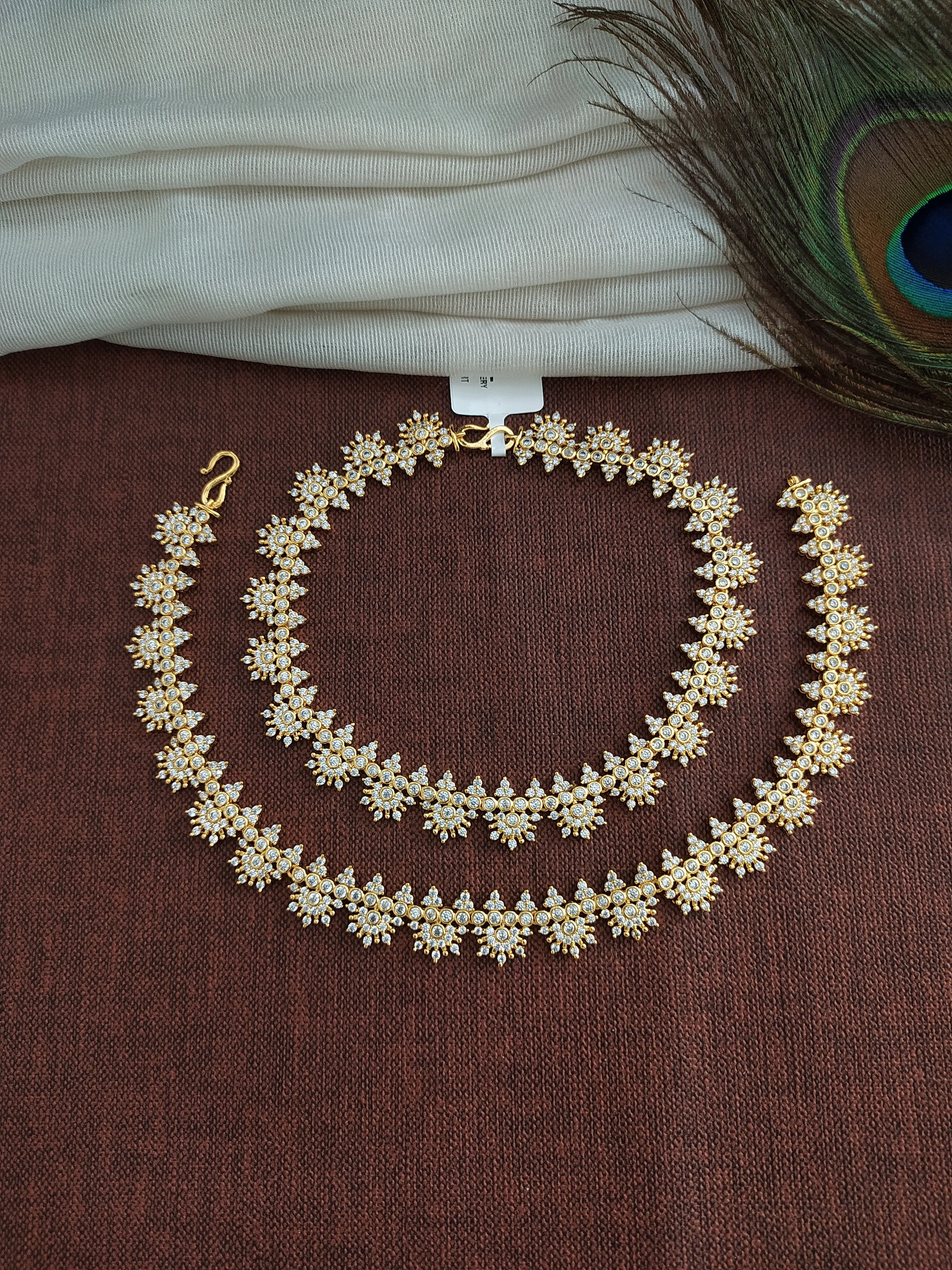 Dazzling Gold Plated Floral Anklets With Zircon Stones