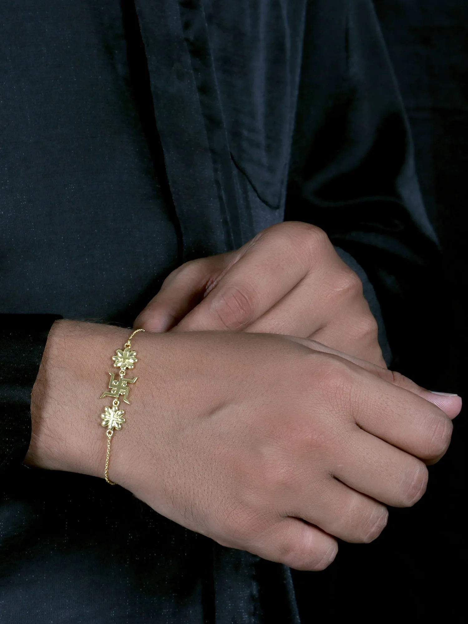 Deal Of The Month - 925 Silver Floral Swastik Bracelet For Him