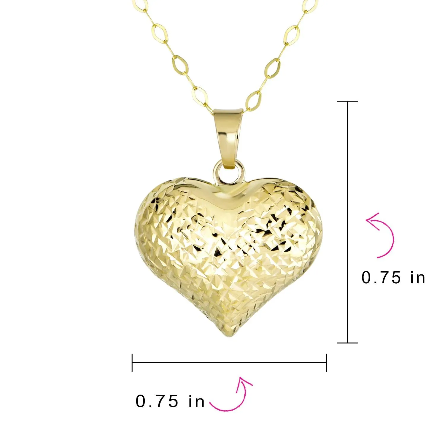 Delicate Diamond-Cut 14K Gold Puff Heart Pendant Necklace - Romantic Gift