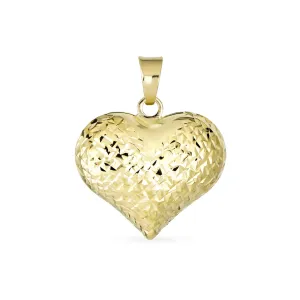 Delicate Diamond-Cut 14K Gold Puff Heart Pendant Necklace - Romantic Gift