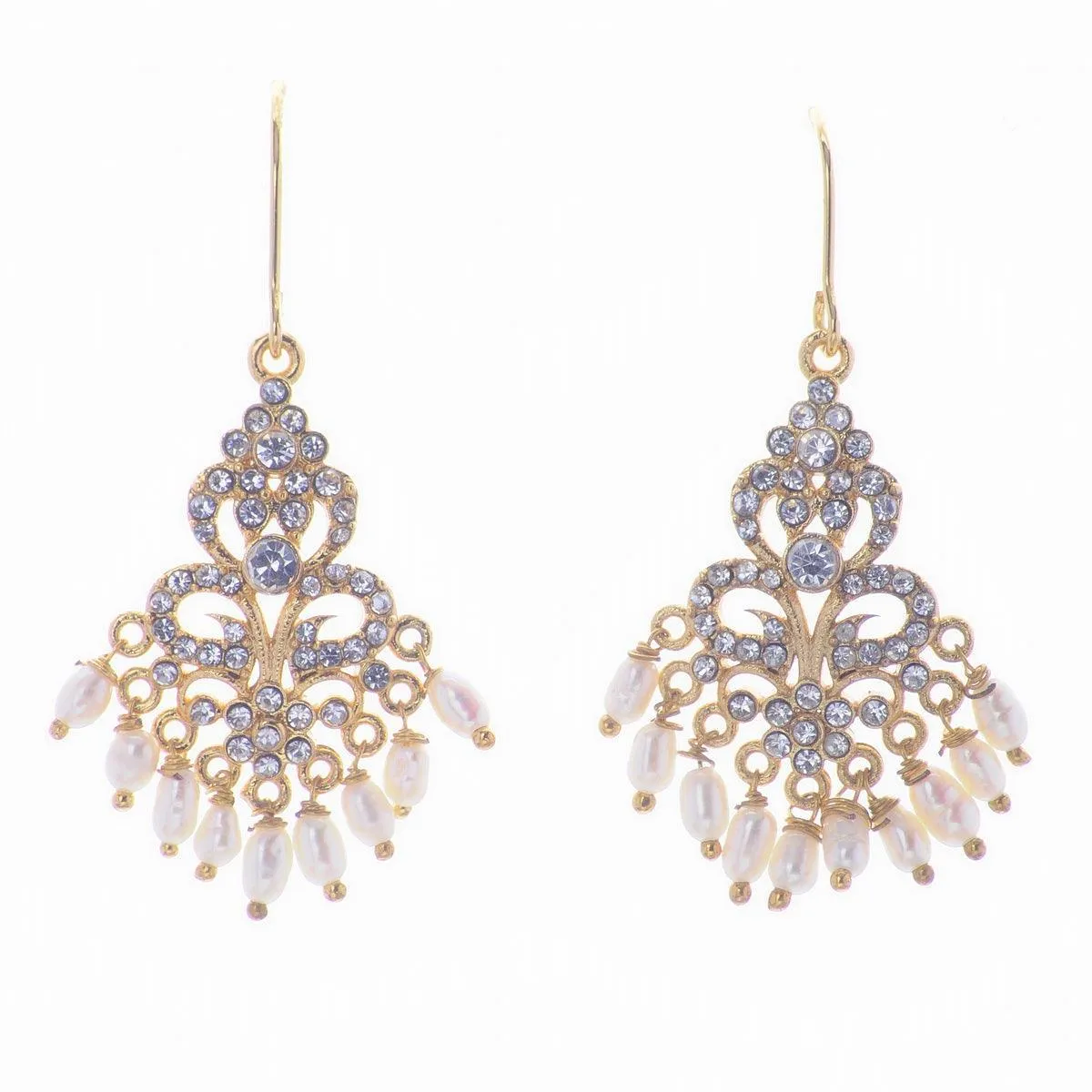 Delicate Gold Stone Studded Pearl Drop Earrings