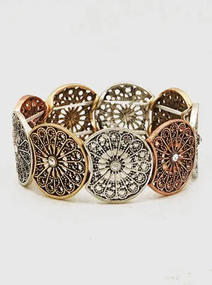 Desi Filigree Circular Patina Metal Bracelet