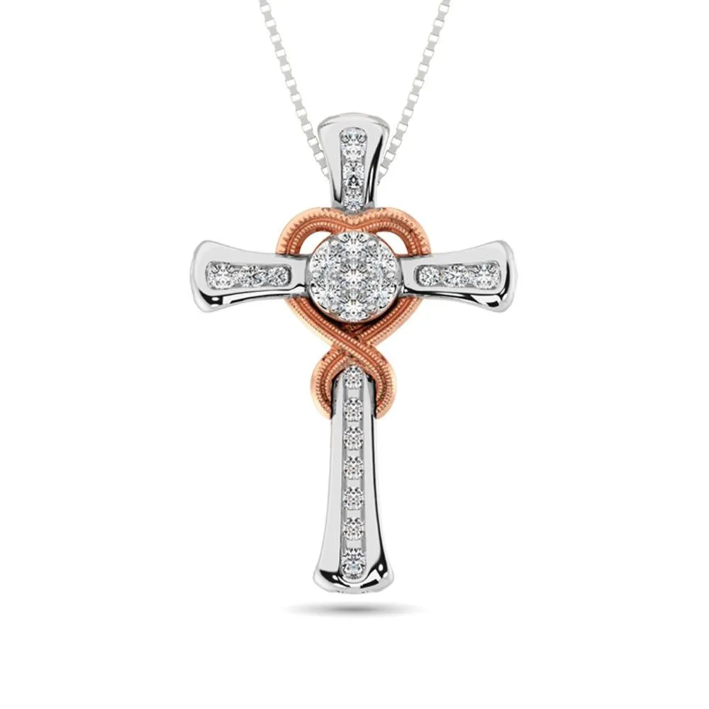 Diamond 1/5 Ct.Tw. Cross Pendant in 14K Two Tone Gold