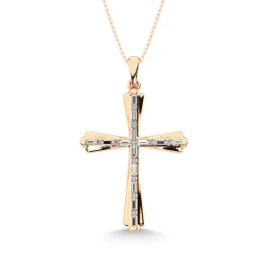 Diamond 1/6 Ct.Tw. Round and Baguette Cut Cross Pendant in 10K White Gold