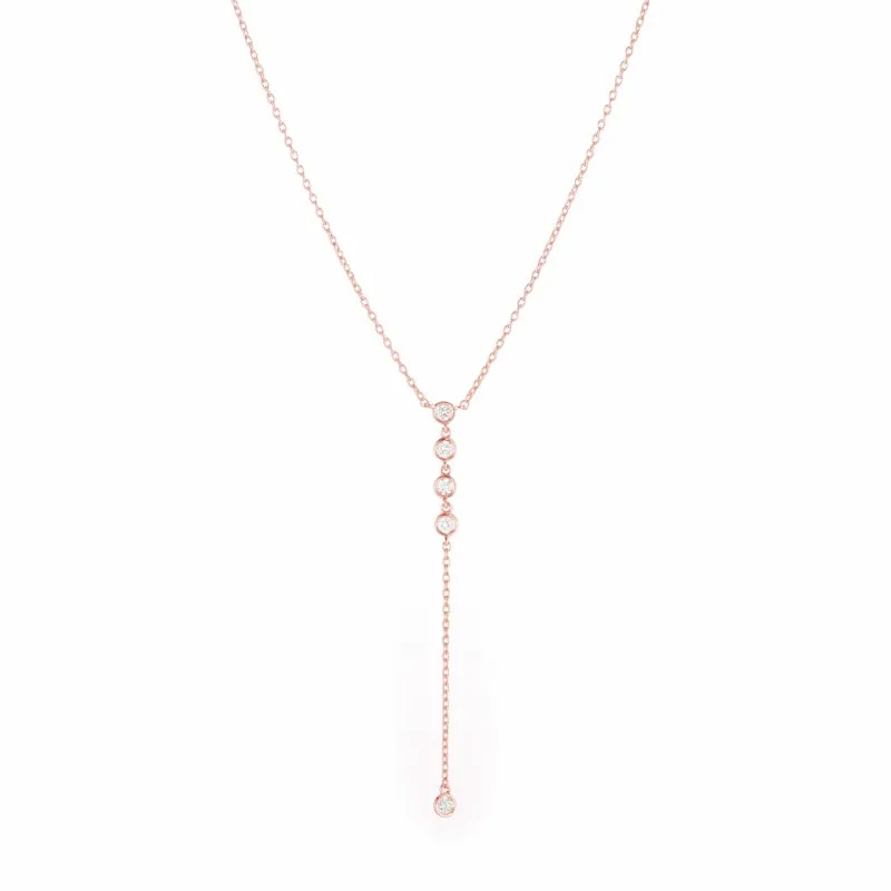 Diamond Bezel Lariat Necklace, 14k