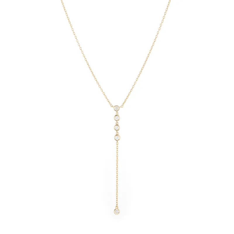 Diamond Bezel Lariat Necklace, 14k