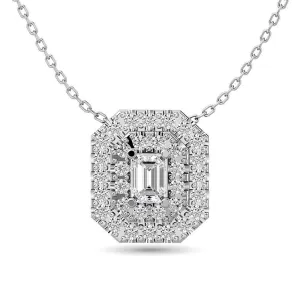 Diamond Emerald Cut Double Halo Pendant 3/8 ct tw in 14K White Gold