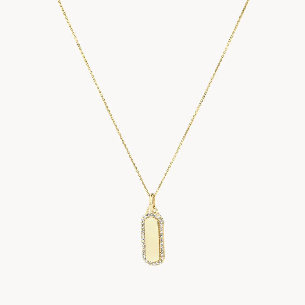 Diamond Engravable Bar Necklace in 10k Gold