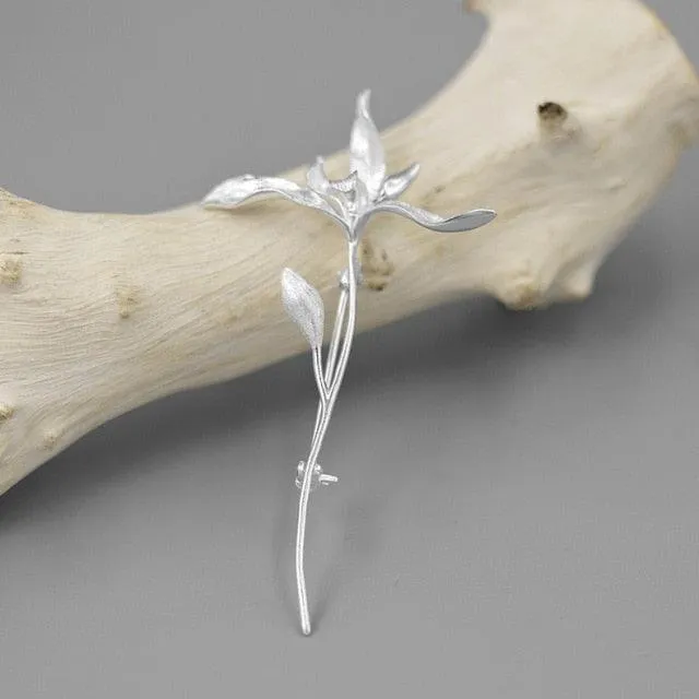 Elegant 925 Sterling Silver Orchid Flower Brooch Pin - A Perfect Gift for Women