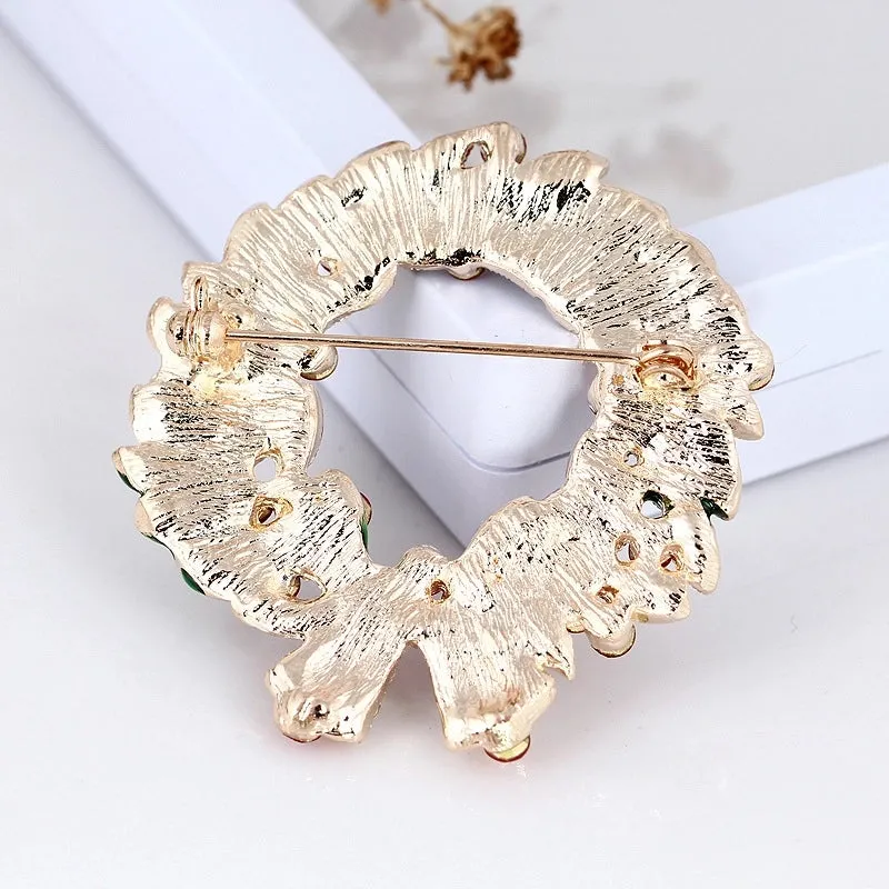 Elegant Luxurious Pin Wreath Alloy Plating Inlay Rhinestones Unisex Brooches