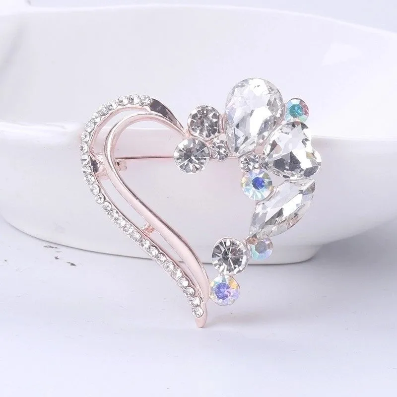 Elegant Pin Heart Shape Alloy Plating Zircon Women's Brooches