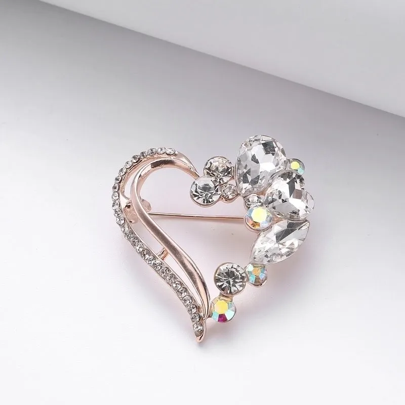 Elegant Pin Heart Shape Alloy Plating Zircon Women's Brooches