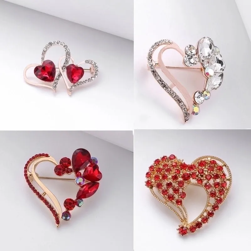 Elegant Pin Heart Shape Alloy Plating Zircon Women's Brooches