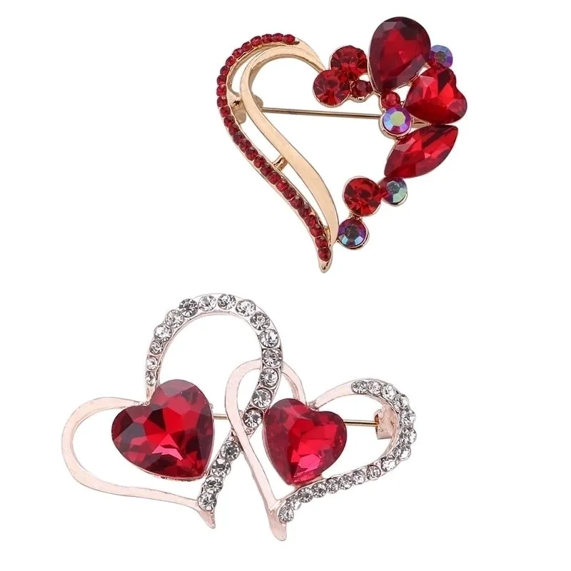 Elegant Pin Heart Shape Alloy Plating Zircon Women's Brooches