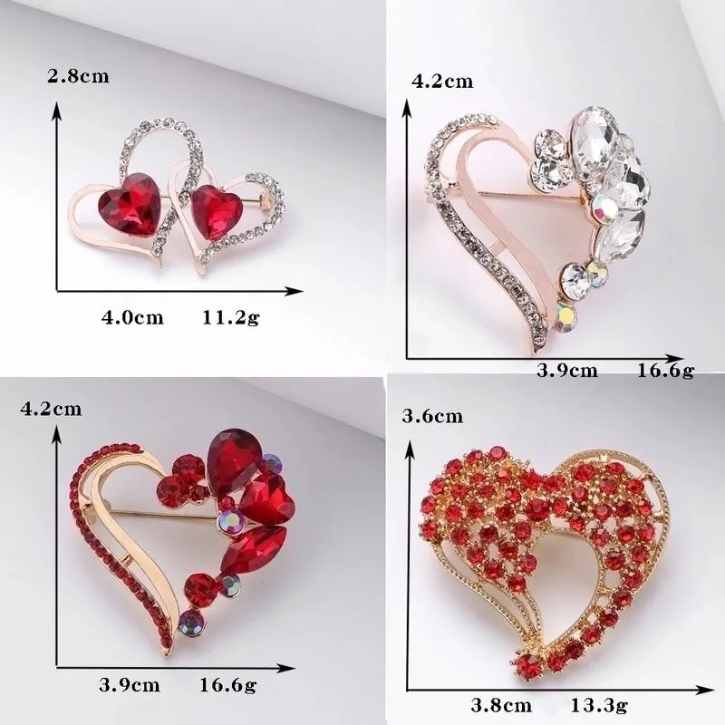 Elegant Pin Heart Shape Alloy Plating Zircon Women's Brooches