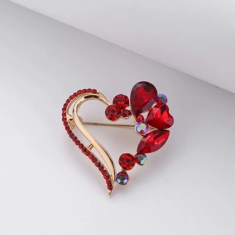 Elegant Pin Heart Shape Alloy Plating Zircon Women's Brooches