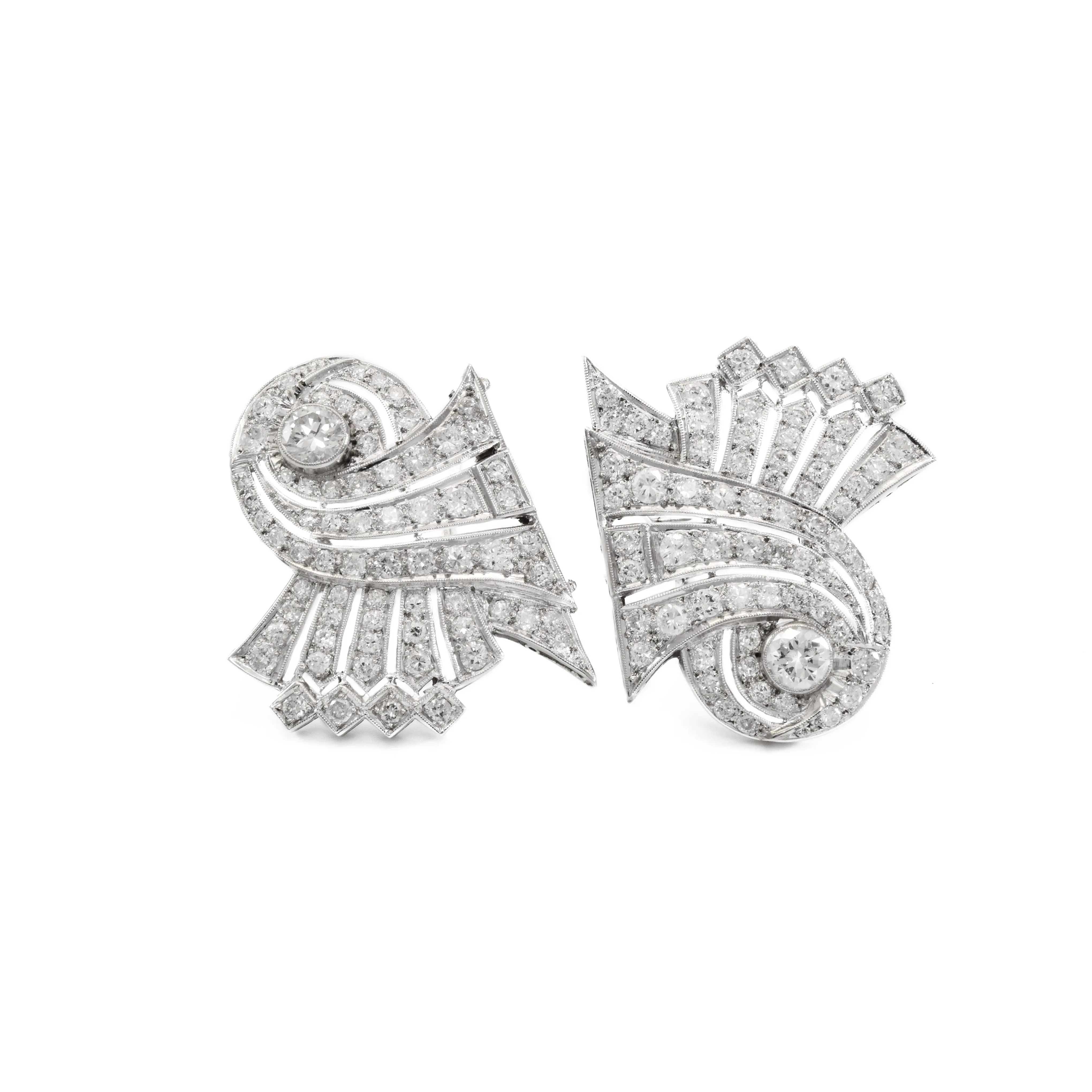 Estate 1920s Platinum Diamond Pin/Lapel Clips