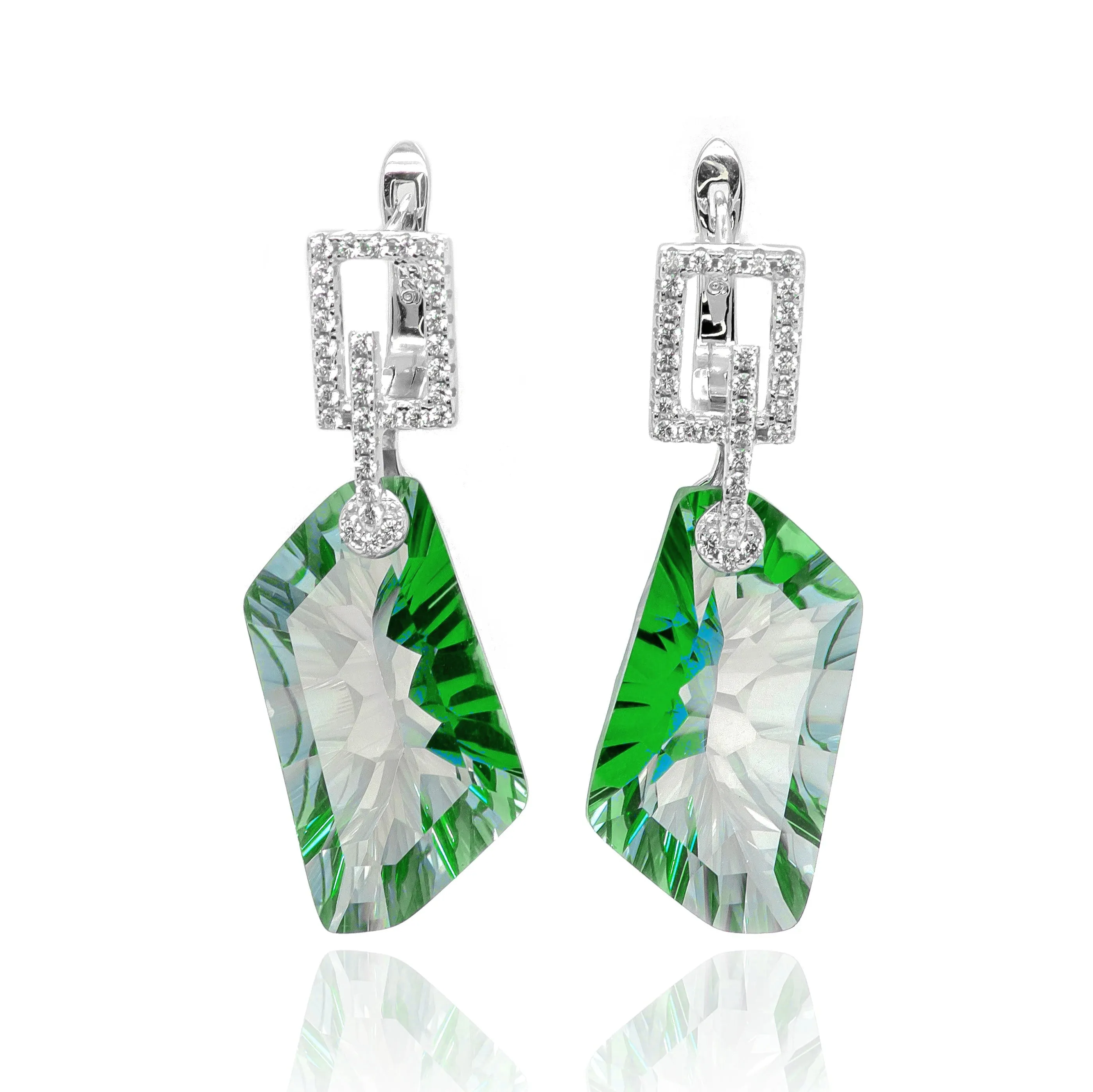 Everest Green Quartz Earrings in Sterling Silver