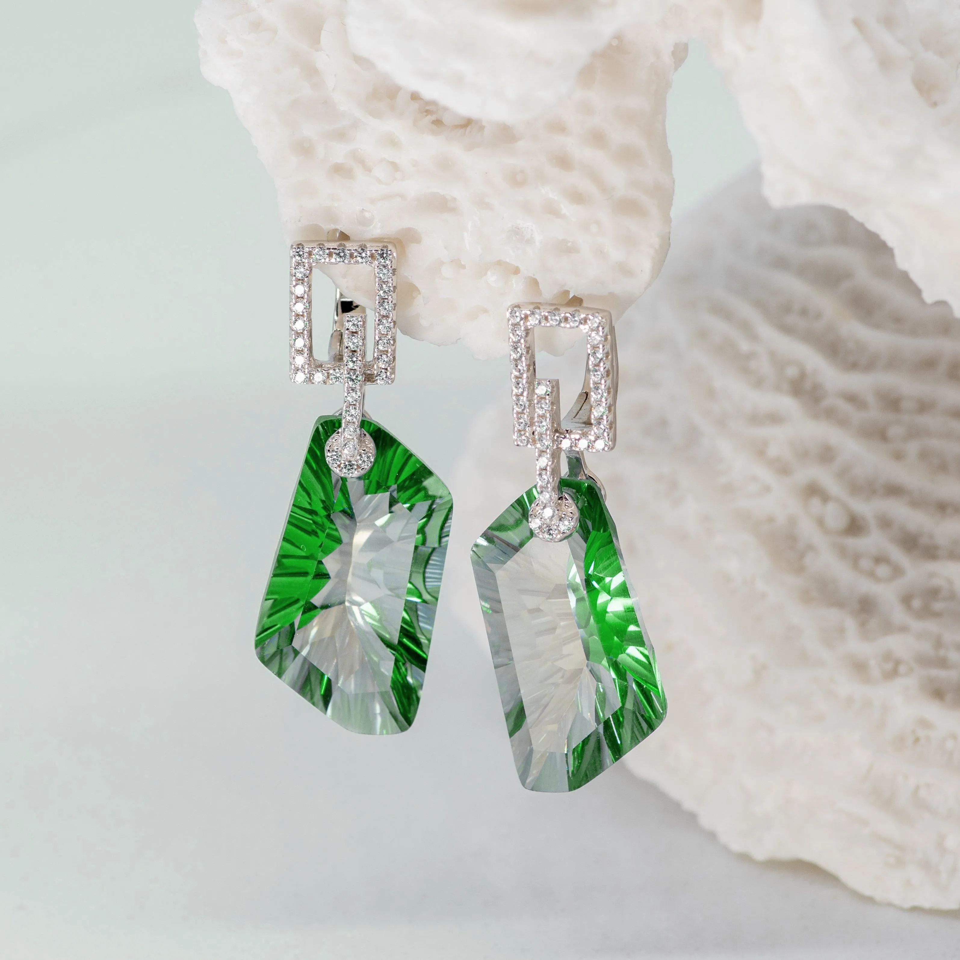 Everest Green Quartz Earrings in Sterling Silver