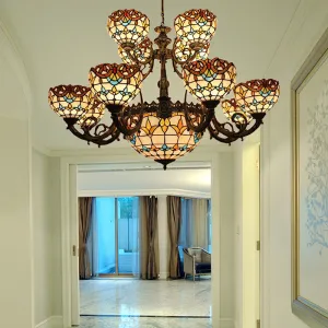 Extra Large Baroque Style 26/13-Light Chandelier with Art Glass Pendants in Brown for Living Room