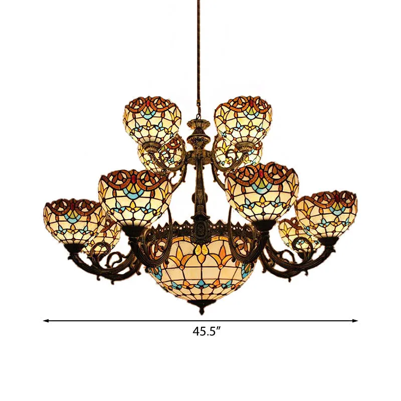 Extra Large Baroque Style 26/13-Light Chandelier with Art Glass Pendants in Brown for Living Room