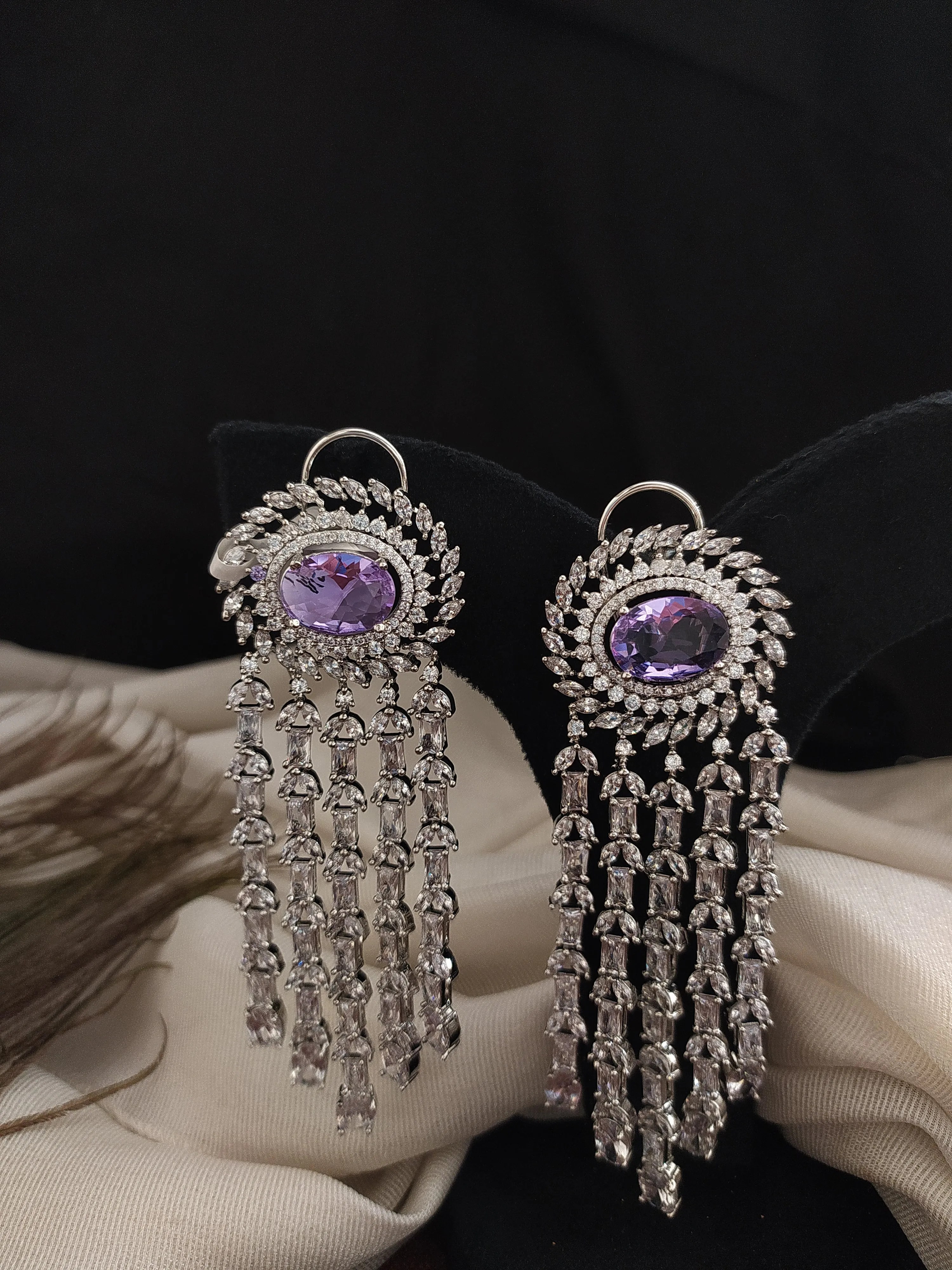 Eye enticing Silver-Plated & Studded Drop Earrings