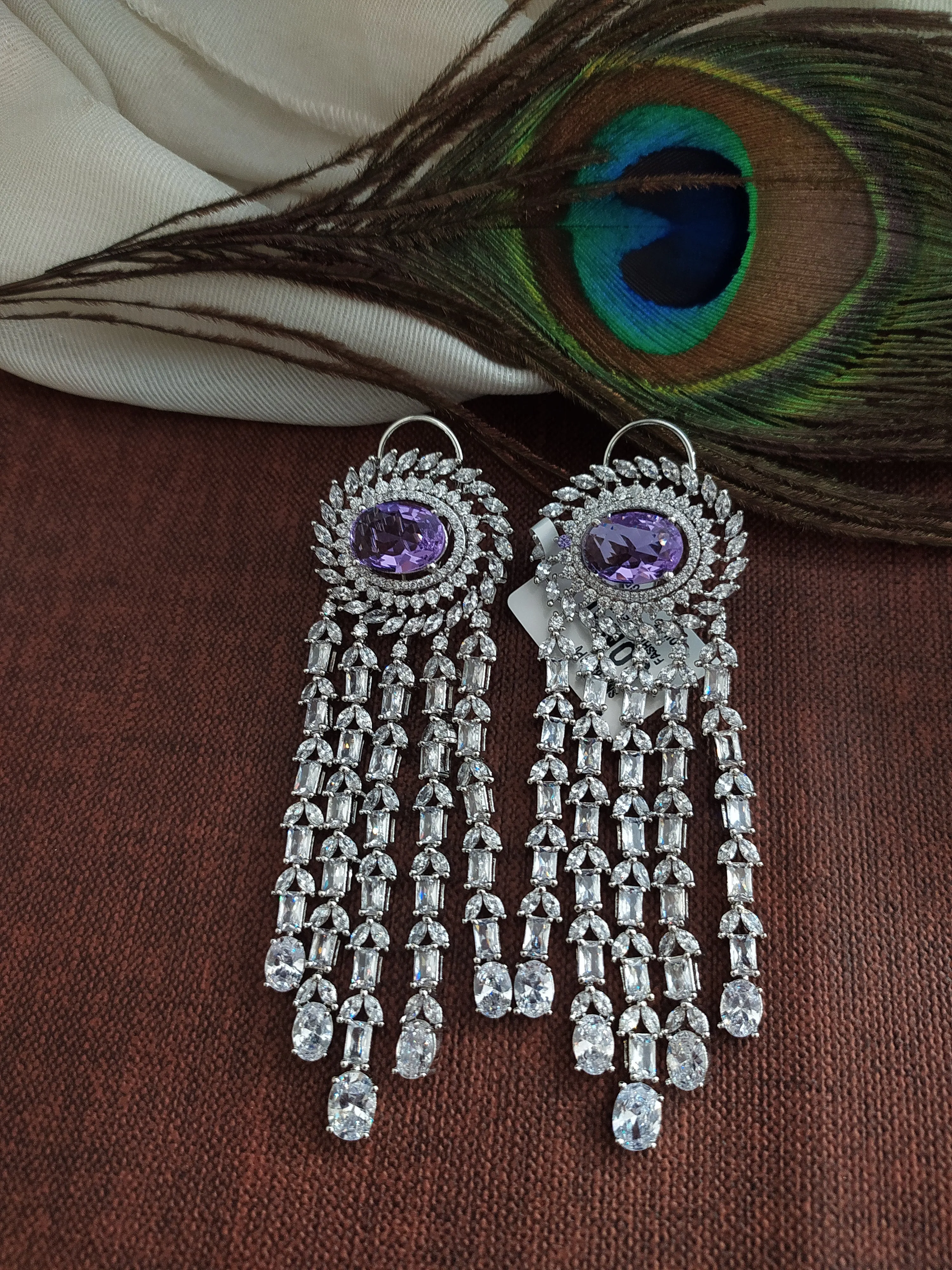 Eye enticing Silver-Plated & Studded Drop Earrings