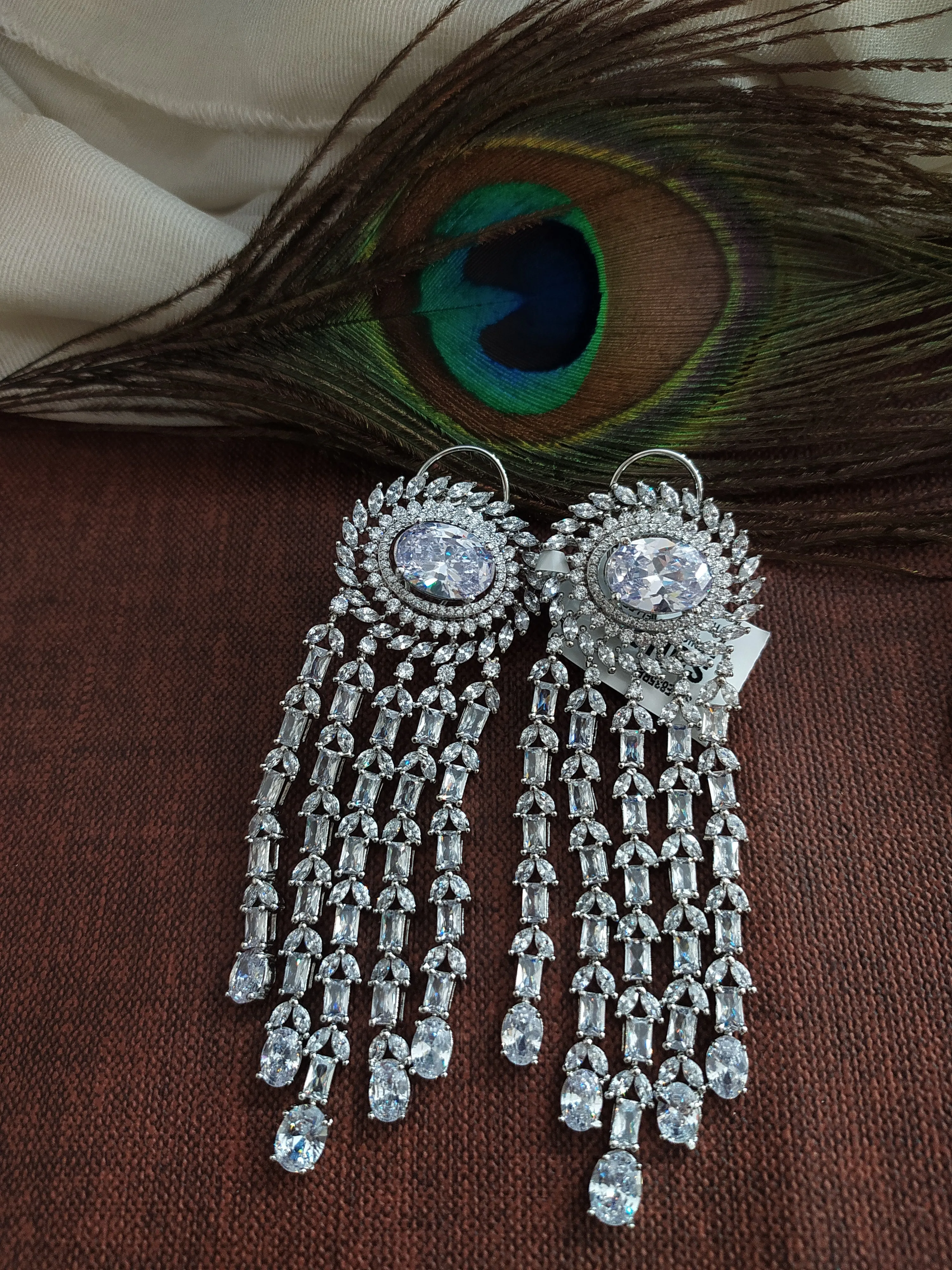 Eye enticing Silver-Plated & Studded Drop Earrings