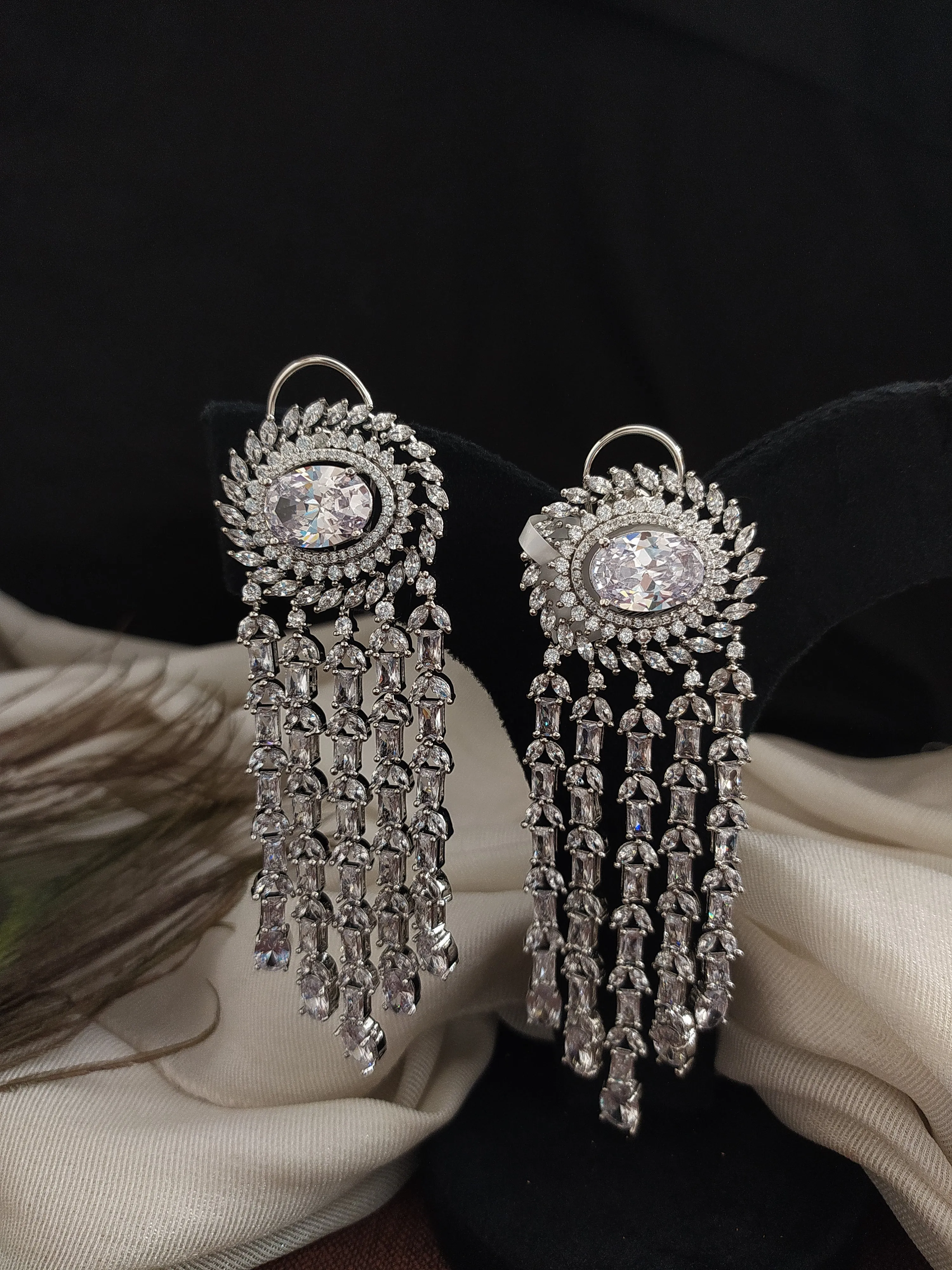 Eye enticing Silver-Plated & Studded Drop Earrings