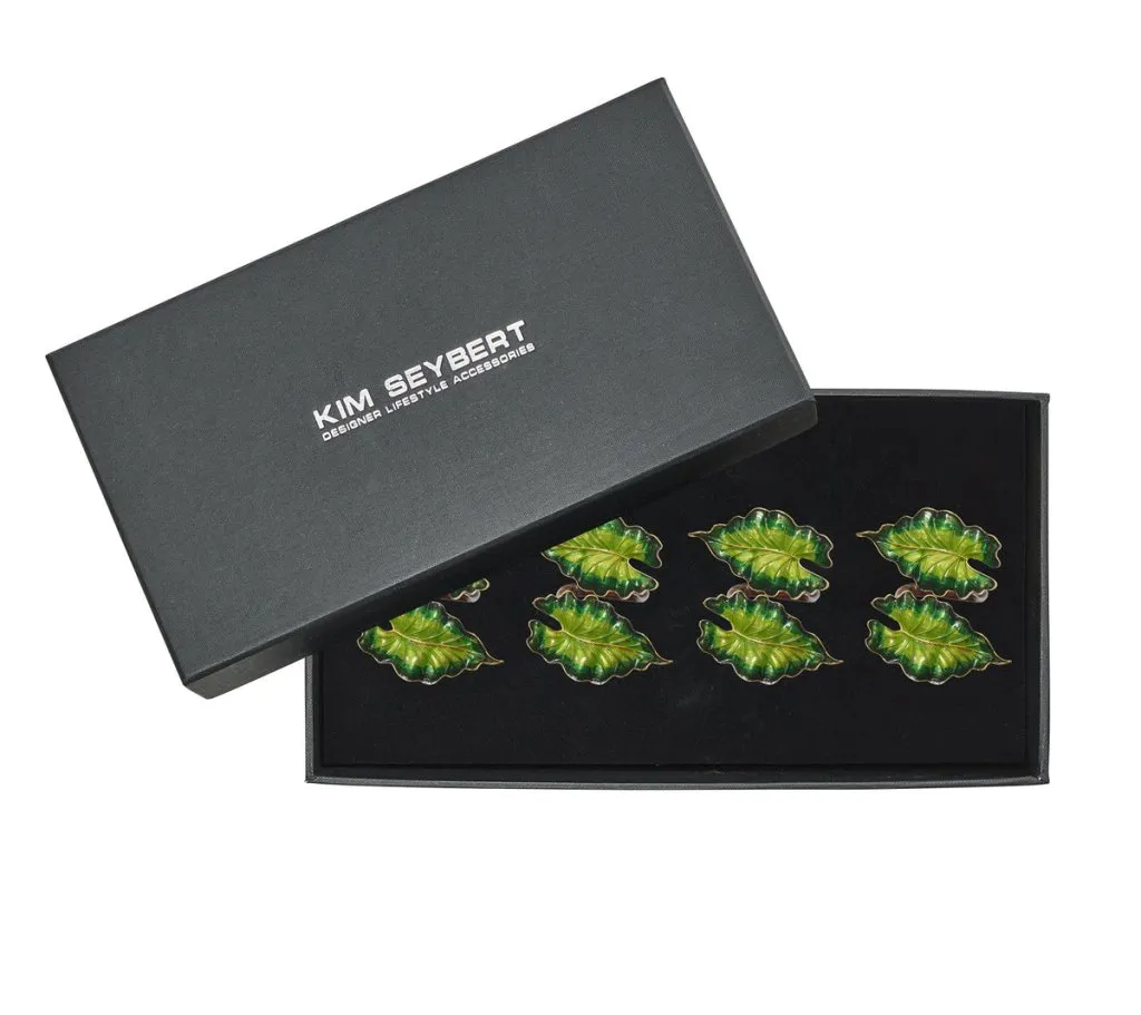 Fern Napkin Ring in Green & Gold, Set of 4 in a Gift Box