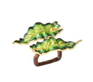 Fern Napkin Ring in Green & Gold, Set of 4 in a Gift Box