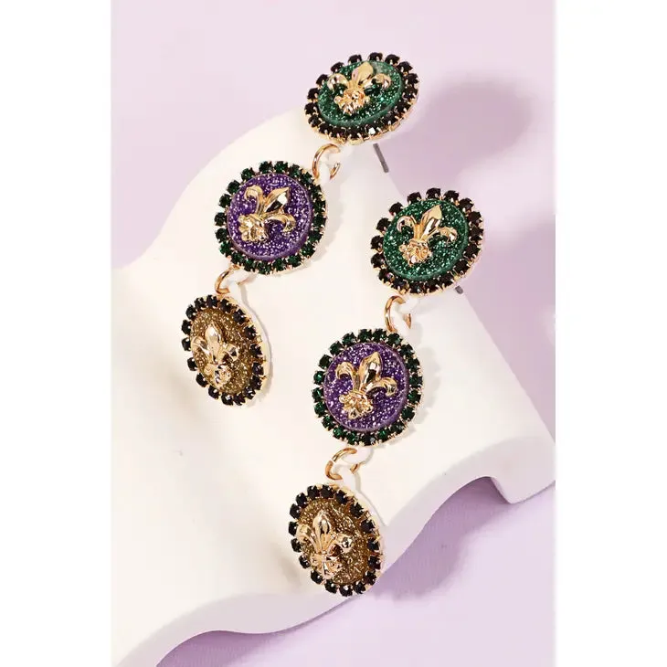 Fleur De Lis Drop Earrings Mardi Gras