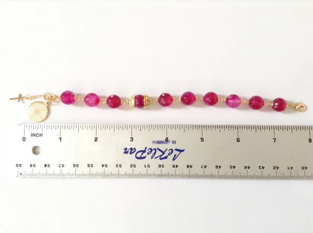 Fucsia Jade Stone Our Lord's Prayer Bracelet