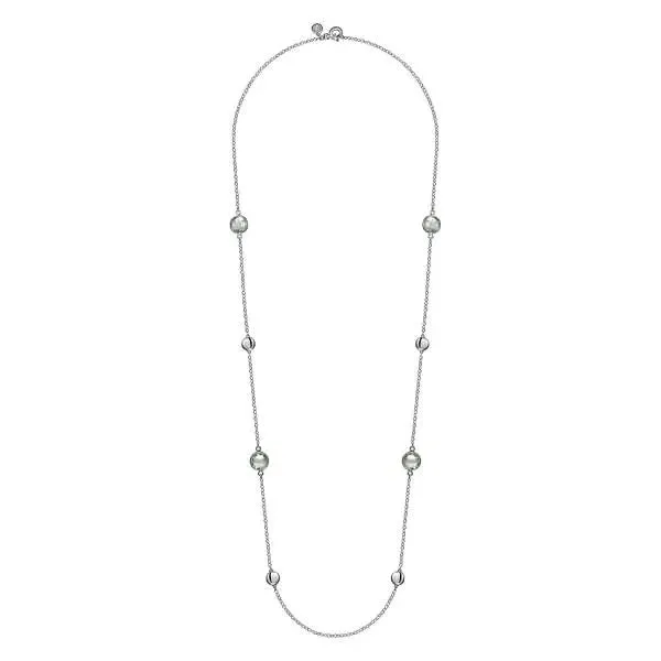 Gabriel & Co. Sterling Silver Bezel Green Amethyst and Round Hollow Silver Disk Station Necklace