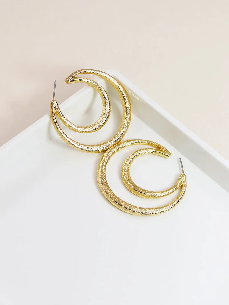 Geometric Moon C-Shaped Metal Earrings with Stylish European Touch