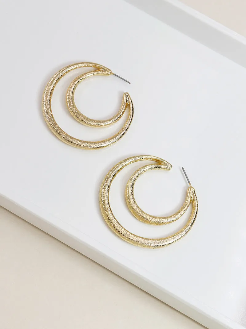 Geometric Moon C-Shaped Metal Earrings with Stylish European Touch