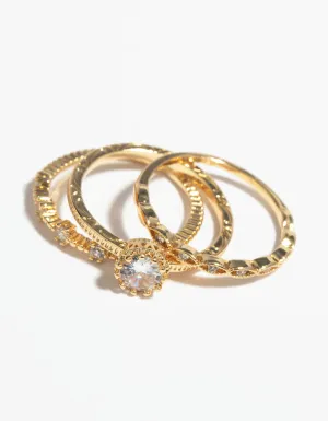 Gold Plated Cubic Zirconia Engaement Ring Stack