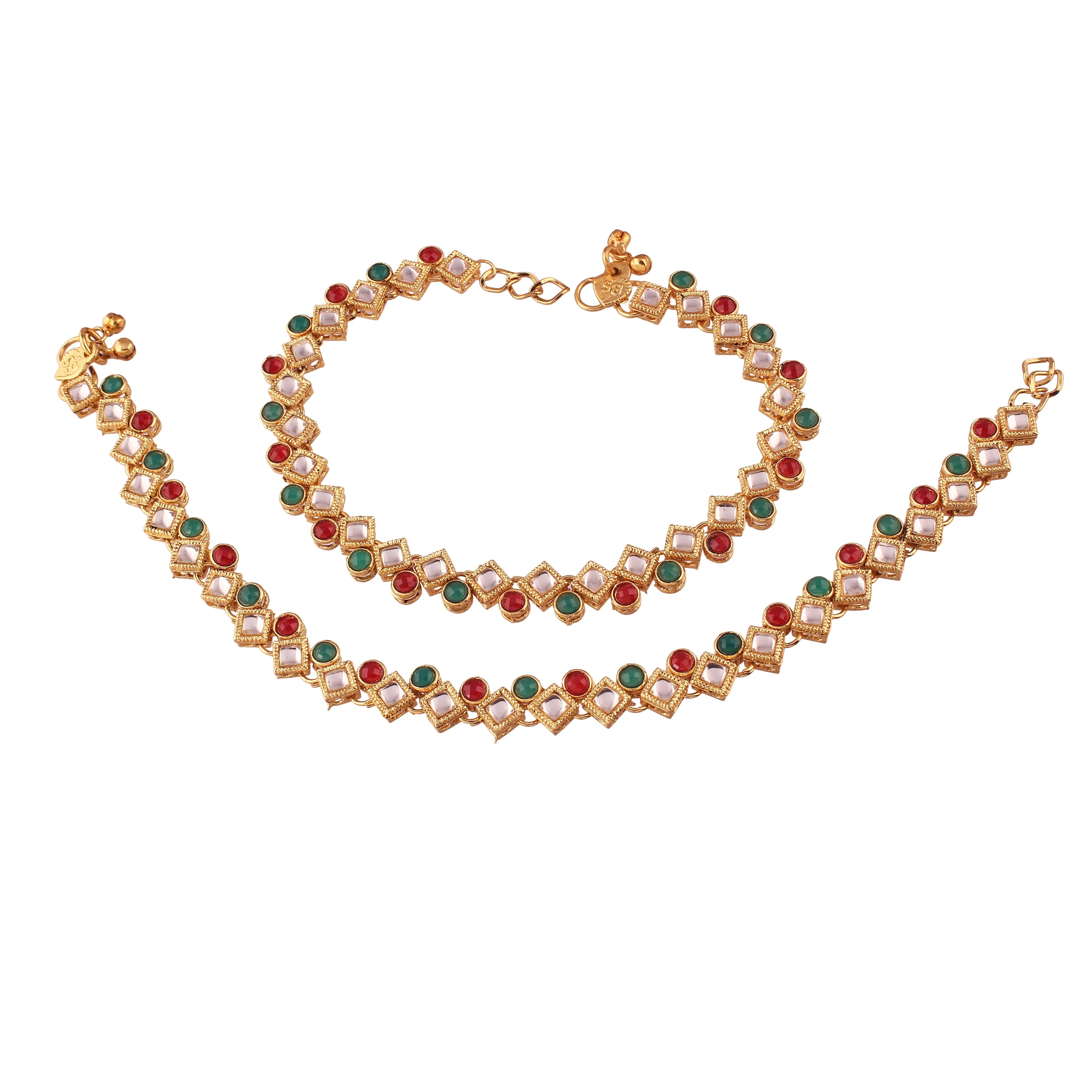 Gold Plated Traditional Kundan Anklets For Women