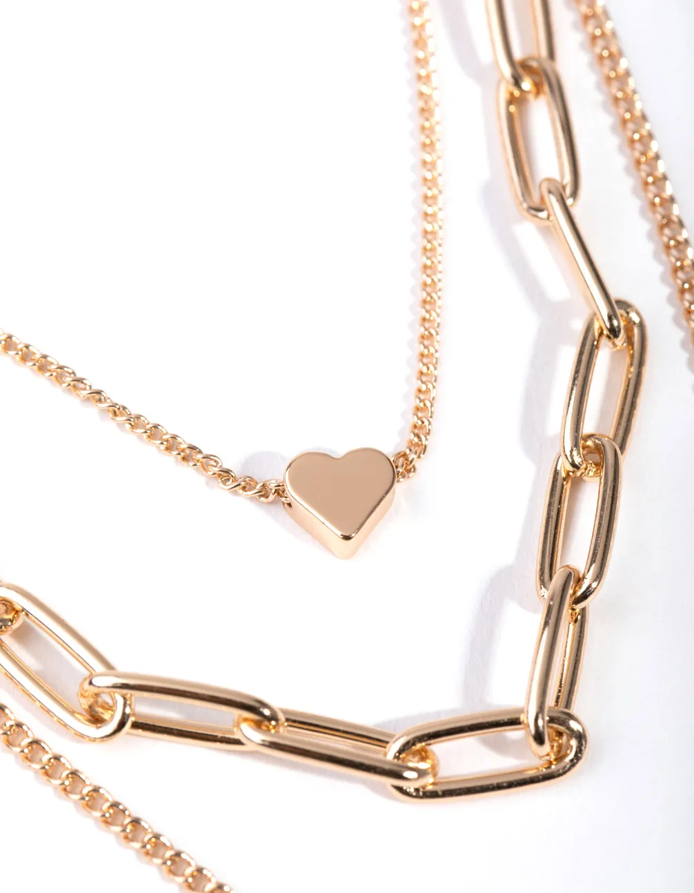 Gold Short Mini Padlock 3-Row Necklace