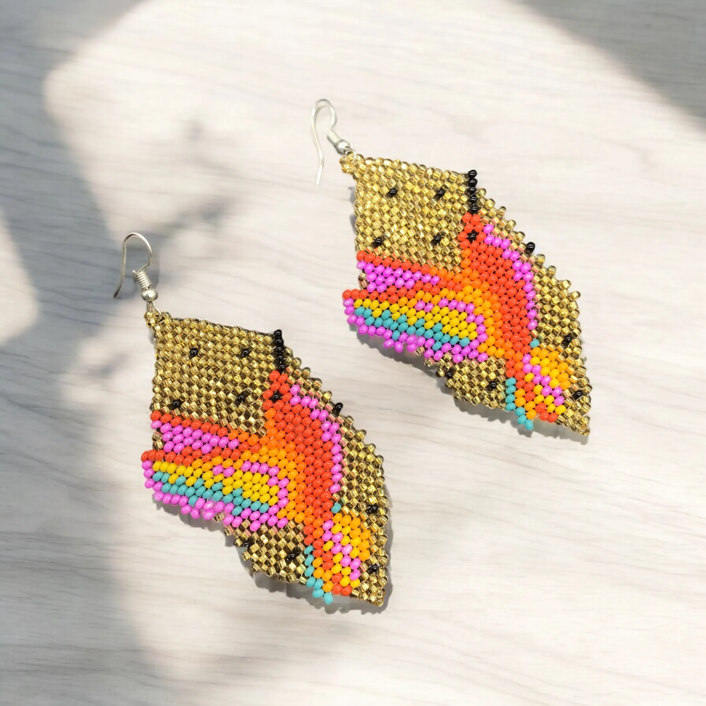 Golden Beaded hummingbird earrings