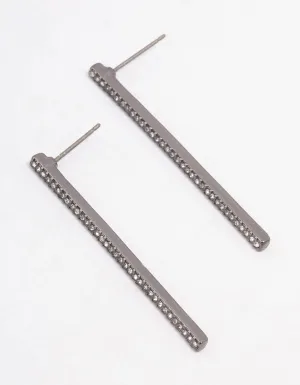 Gunmetal Skinny Diamante Drop Earrings