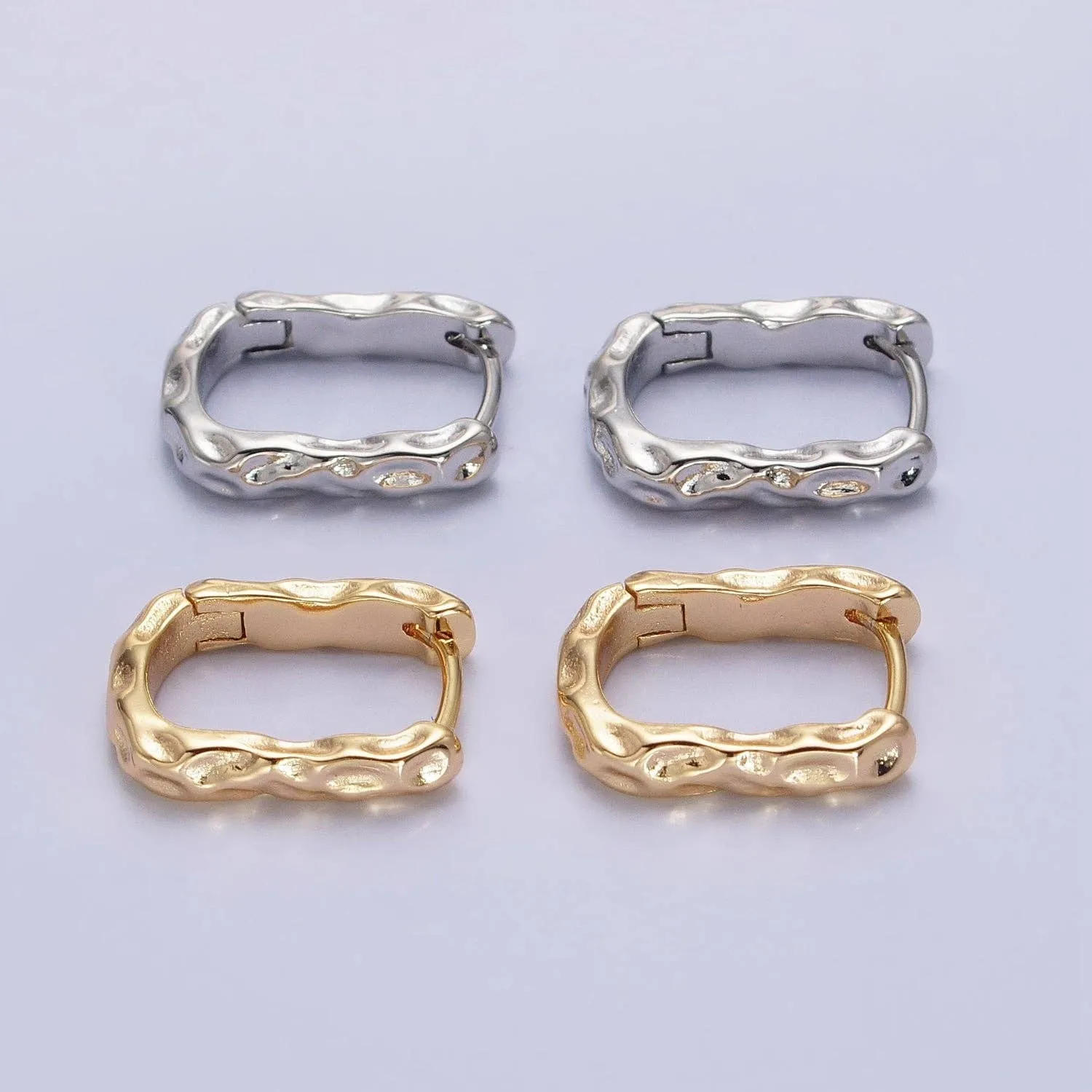 Hammered Textured Oblong Hoop Earrings