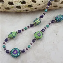 Handmade Bead Necklace with Amethyst and Turquoise