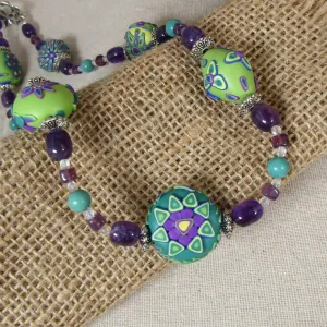 Handmade Bead Necklace with Amethyst and Turquoise