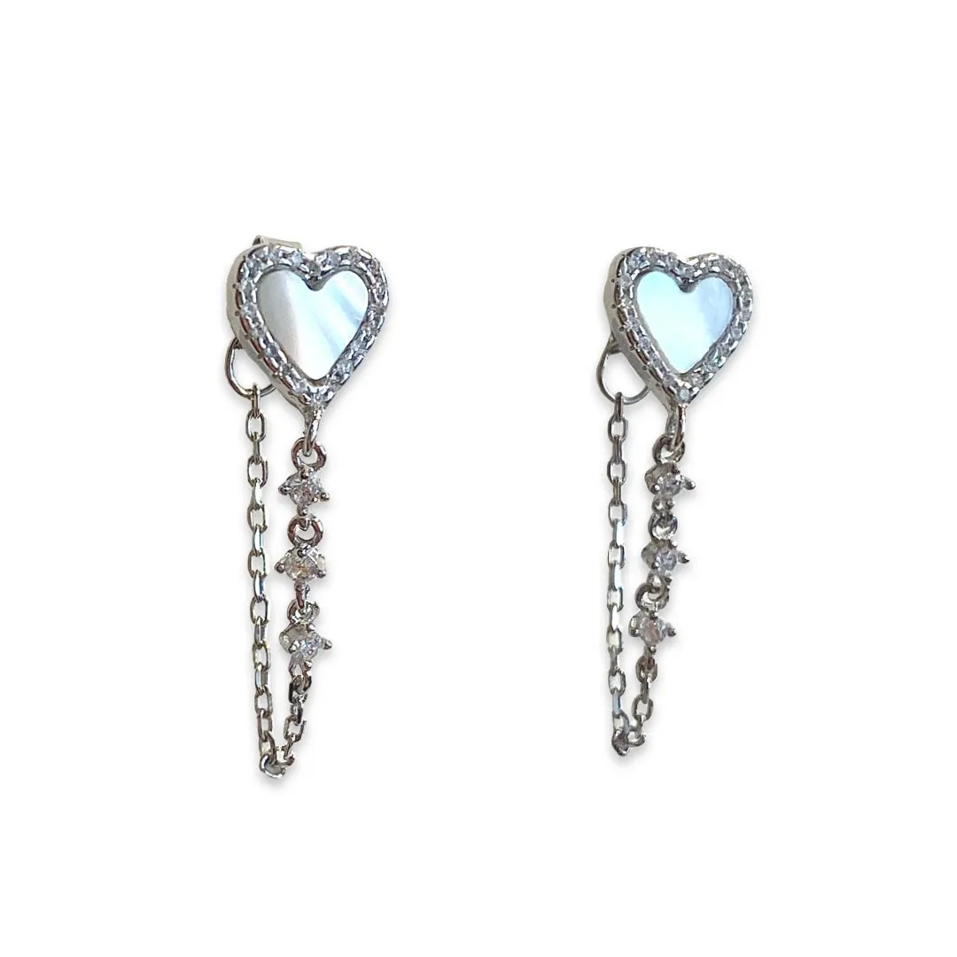 Heart Mother of Pearl Chain Studs