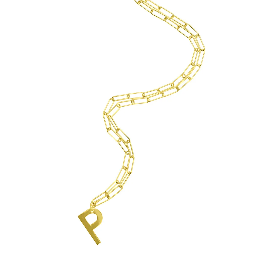 Initial Necklace Paper Clip Chain silver gold