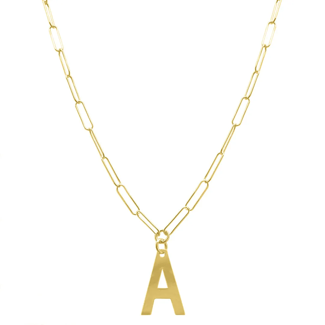 Initial Necklace Paper Clip Chain silver gold